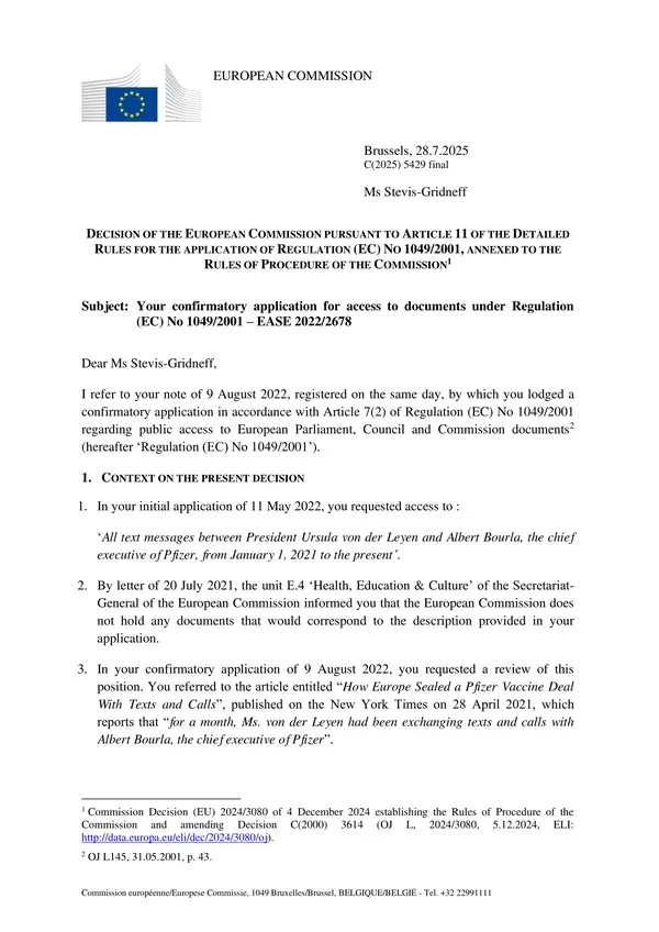 EU Commission Accused of Destroying COVID Vaccine Text Messages