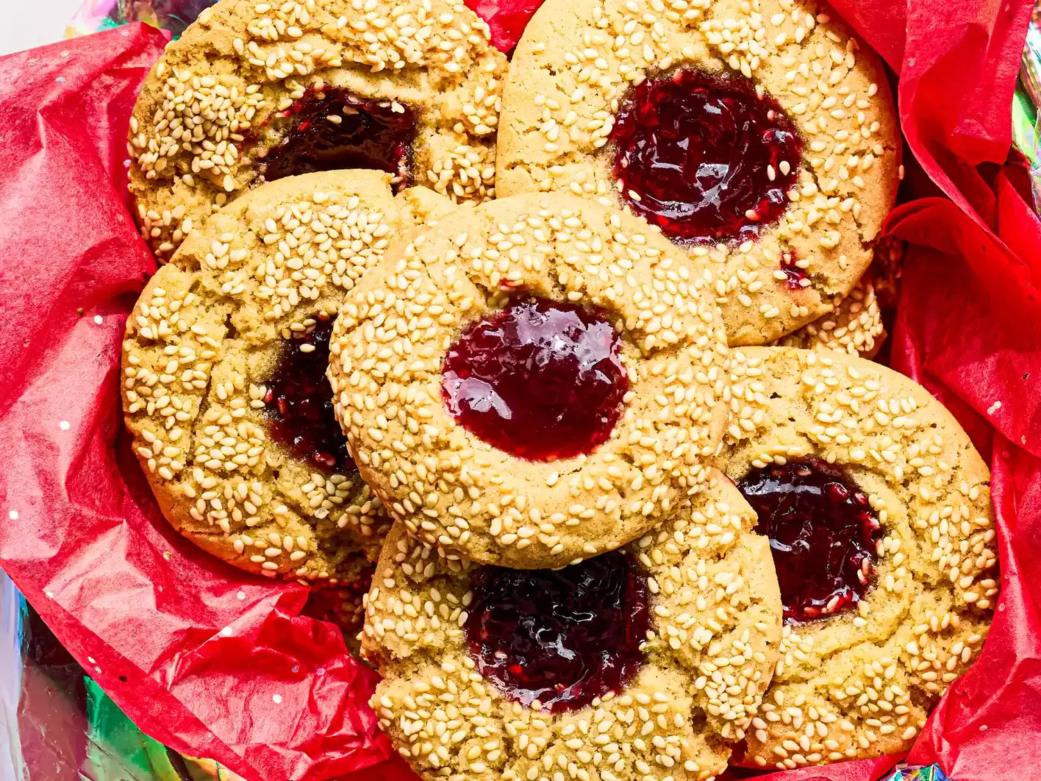 Delectable Tahini Thumbprint Cookies with Raspberry Jam