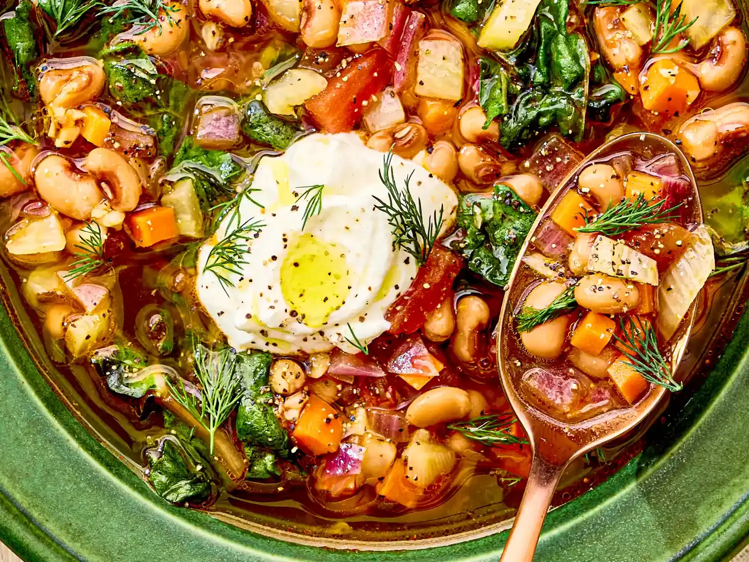 Hearty Black-Eyed Pea Stew with Swiss Chard and Lemon Dill