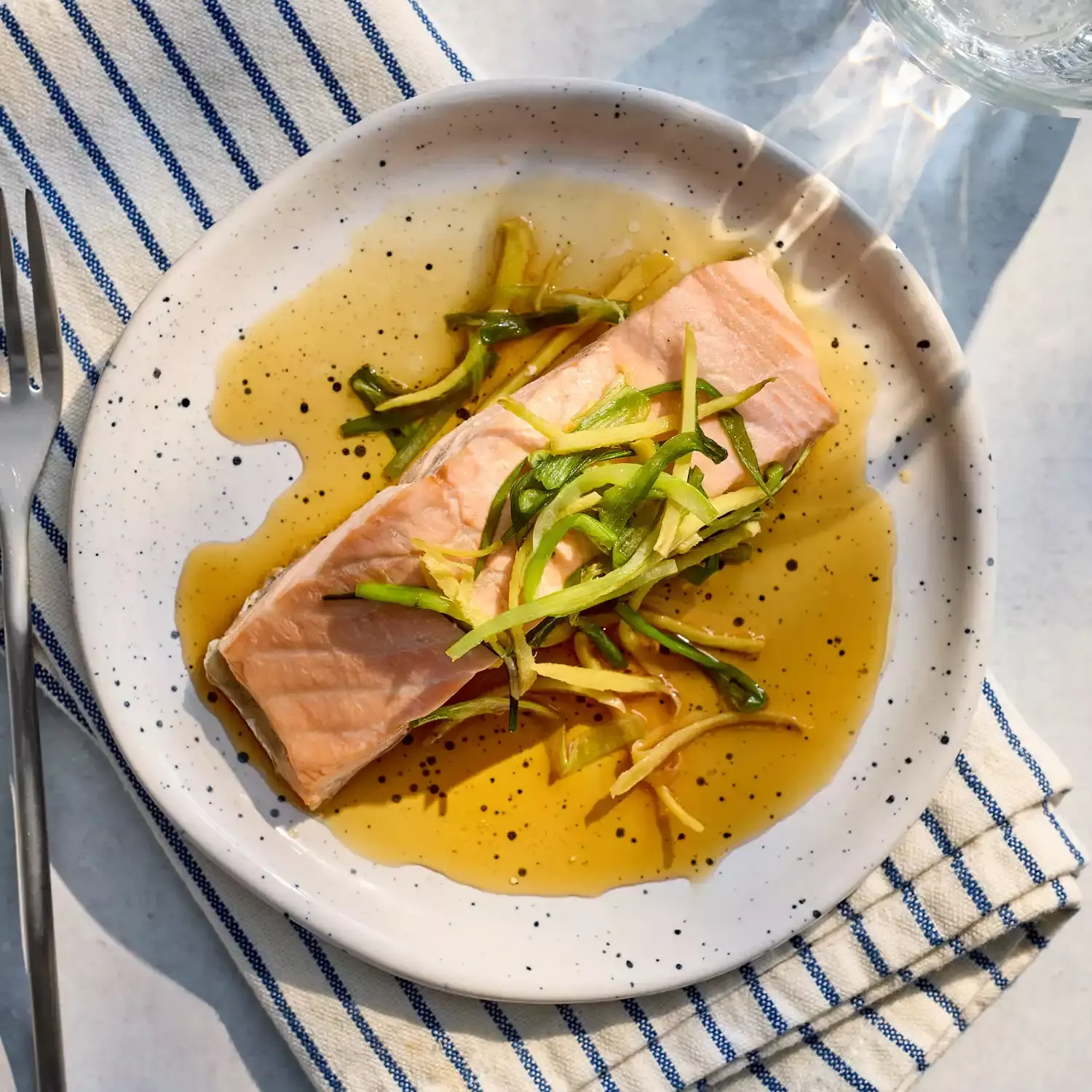 Steamed Salmon with Aromatic Ginger-Scallion Sauce