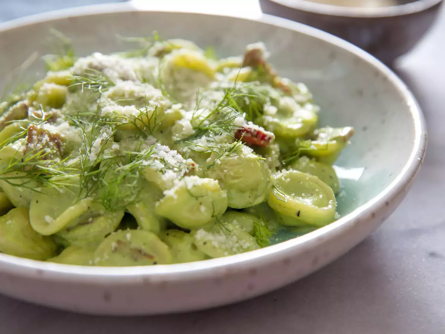 Creamy Orecchiette with Spring Onions, Fennel, and Crispy Bacon