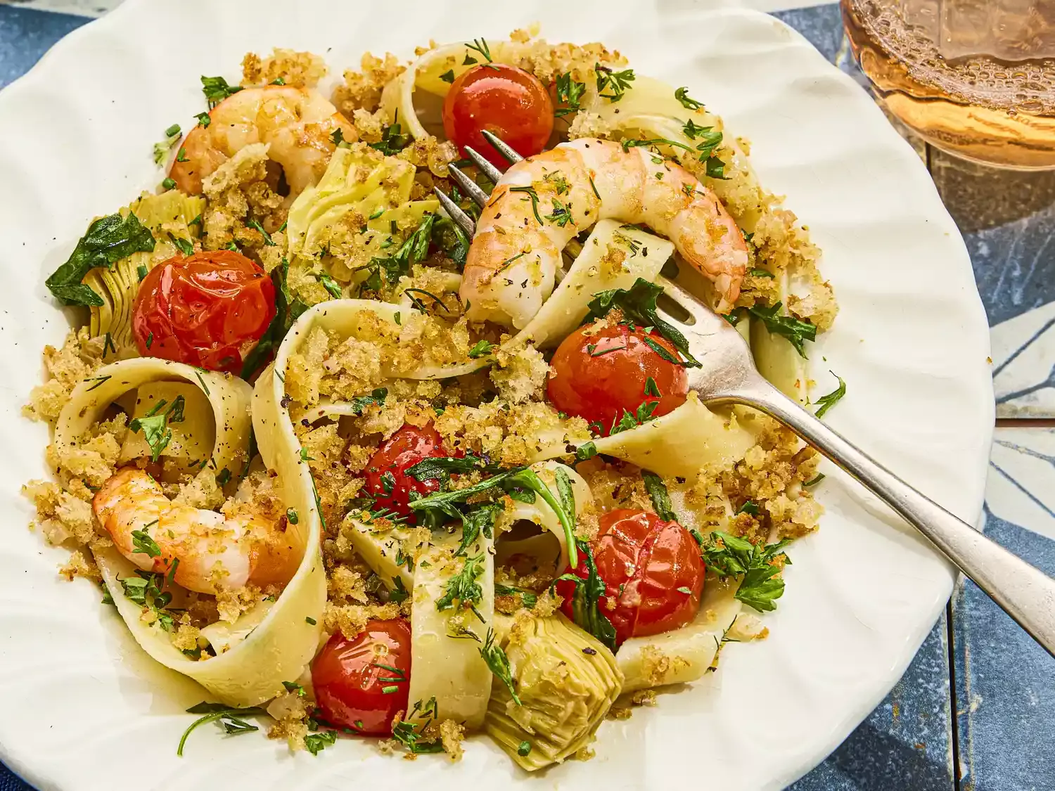 Mediterranean-Inspired Shrimp Pasta with Crispy Topping