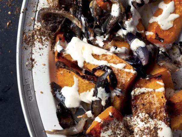 Roasted Butternut Squash and Red Onion with Tahini and Za’atar